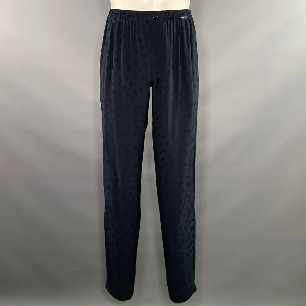 DOLCE & GABBANA Size S Navy Polka Dot Silk Pajama Set